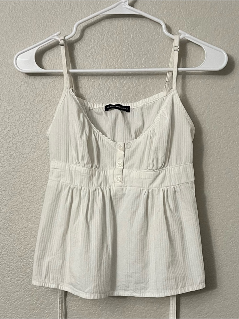 Brandy Melville White Spaghetti Adjustable Strap Peplum Camisole | Size S